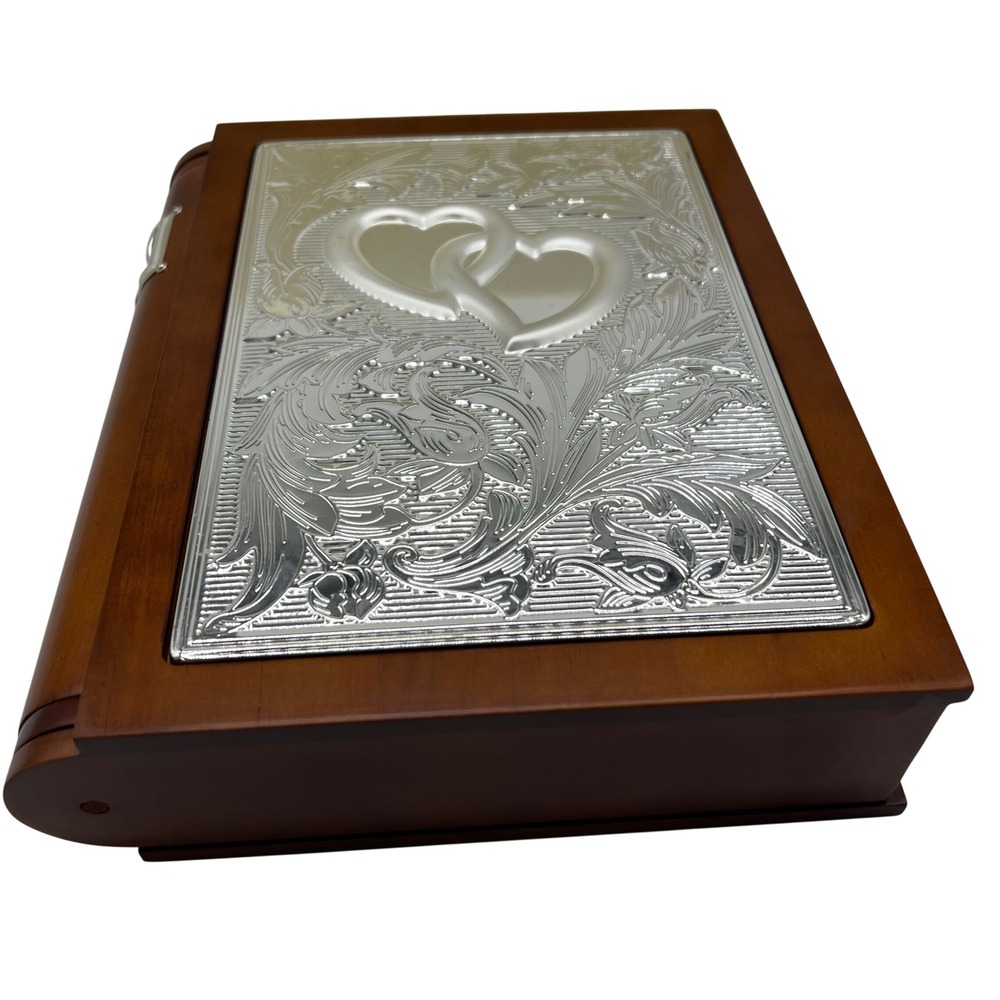 Lenox Wedding Promises Book Shelf Album Wood Silver Hearts VTG 90s Deadstock